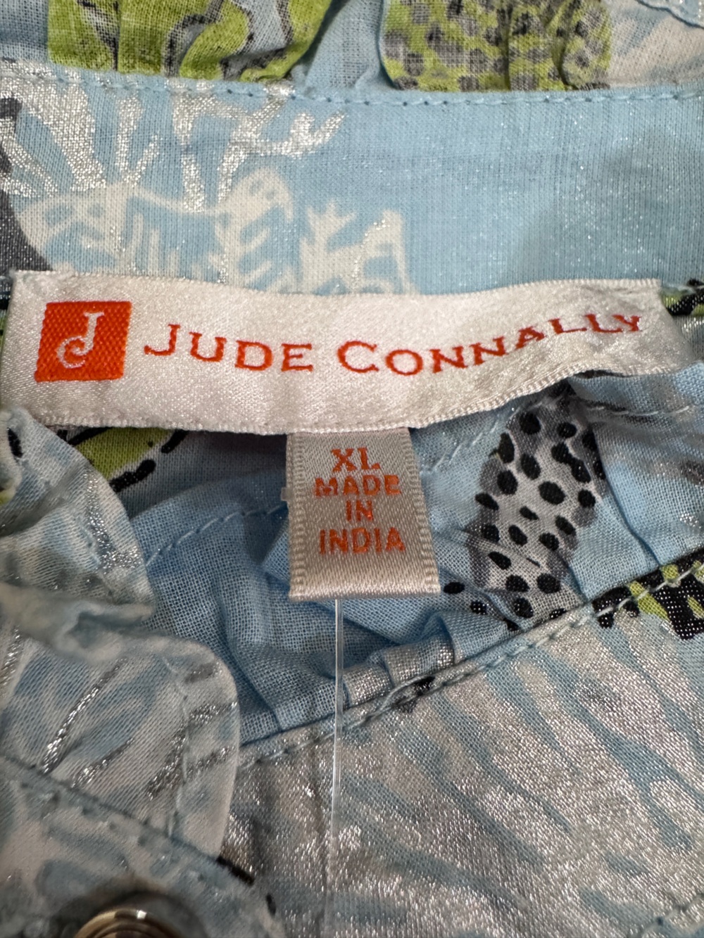 Women Jude Connally coral reef
 cotton blouse metallic details puff sleeve Xl - Picture 5 of 8